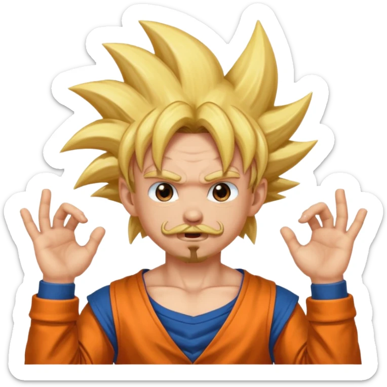 puedes hacer un chico con perilla y bigote el piercing septum y dos aros en las orejas haciendo la pose de goku super saiyan sticker