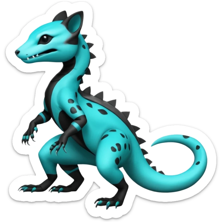 Blue green turquoise black white Salandit-genet-fusion-hybrid-creature (full body) sticker