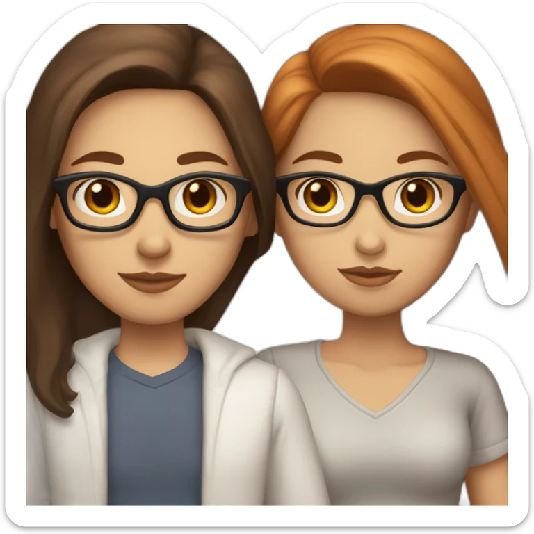 Couple white skin redhead and blue eyes and glasses with latina girl with long straight black hair brown eyes sticker