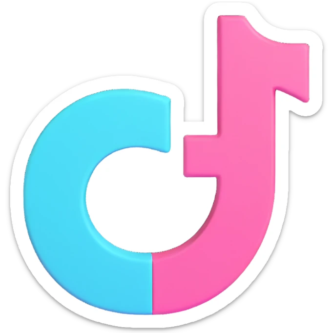 3D Discord role icon inspired by the TikTok logo, using TikTok's signature colors black white cyan and pink, modern and visually appealing, suitable for Discord roles sticker