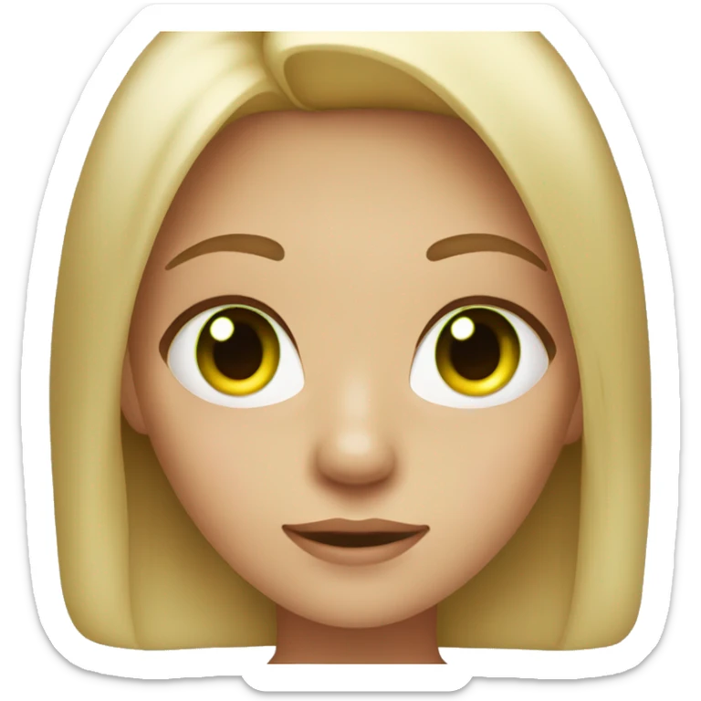 A girl with blonde hair and green eyes with brown stain and glowing red eyes sticker