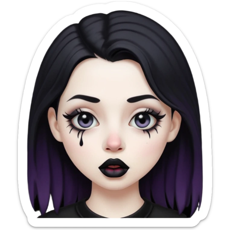 Goth girl with her eyes rolled up and towards her nose and her tongue sticking out sticker