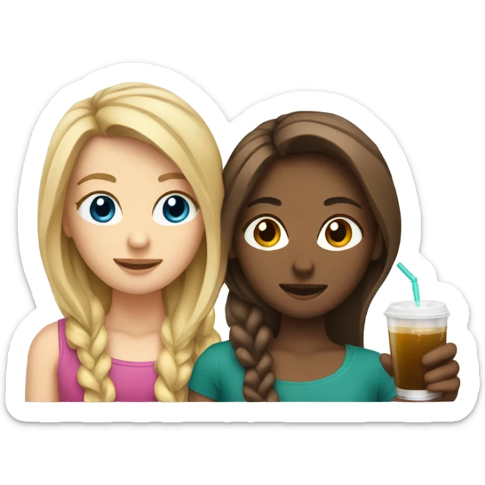 2 White Girls one with brown hair one with blond hair drinking together sticker