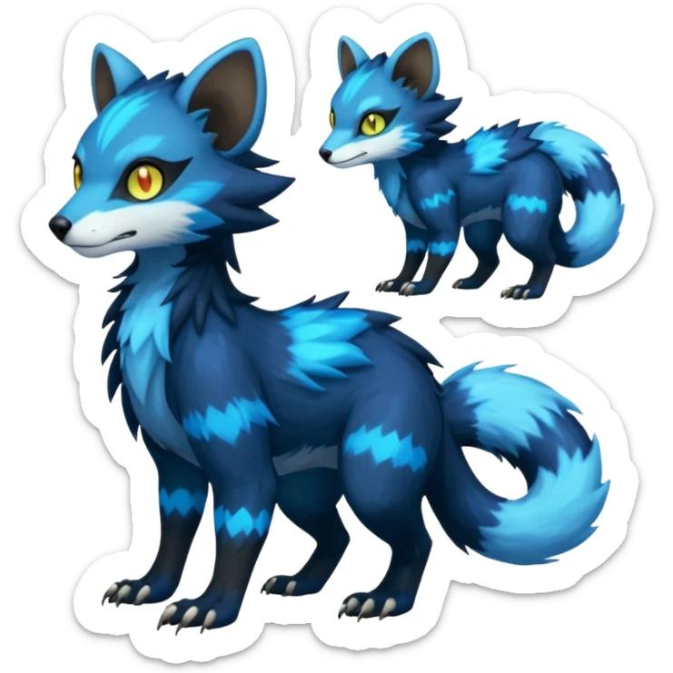 Colorful luminescent glowing Trico-Luxray-Sergal-Furret-Ferret-Wolverine-Vernid-furry-fursona-fusion-Fakemon-animal-hybrid-creature, full body sticker