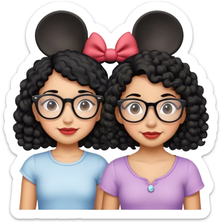 two girls with black curly hair and glasses at disney world  sticker