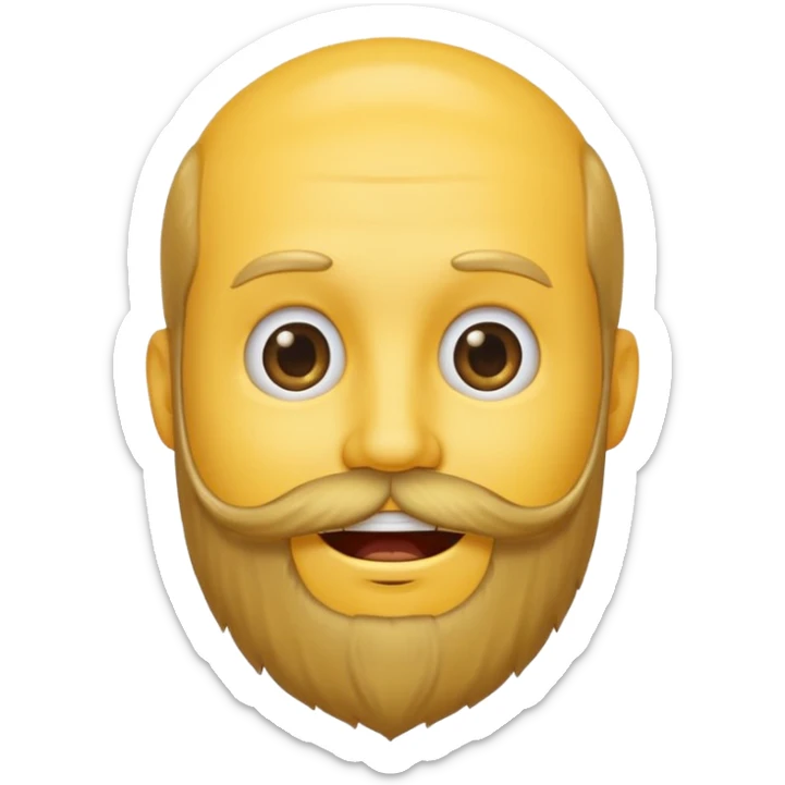 A yellow smiley emoji with a beard growing out of the top of his head, where his head hair should be. There is no beard on his face sticker