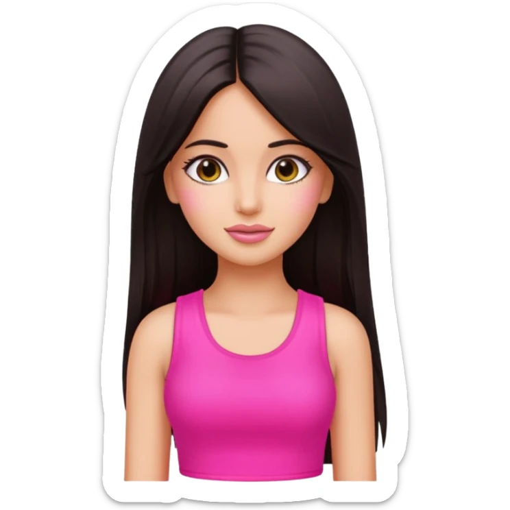 a pretty bratz emoji that looks like bollywood actress katrina kaif with straight  hair wearing a neon pink sleeveless top
She should look exactly like Katrina Kaif. sticker