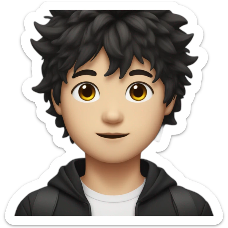 Japanese boy, with black cat ears and cute fluffy hair in black sticker