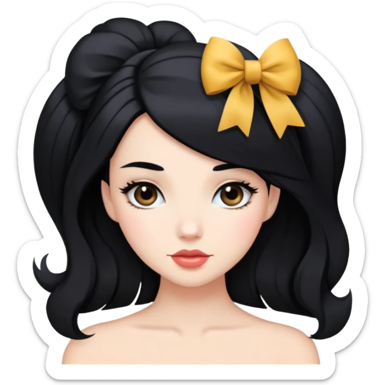 a  beautiful woman with a black hair and a bow in her hair  sticker