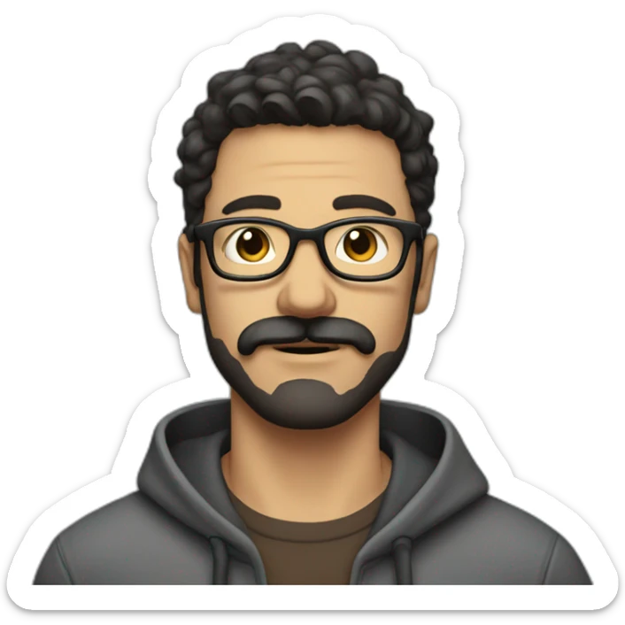 Creative Man with dark hair moustache and beard wearing a hoodie and glasses sticker