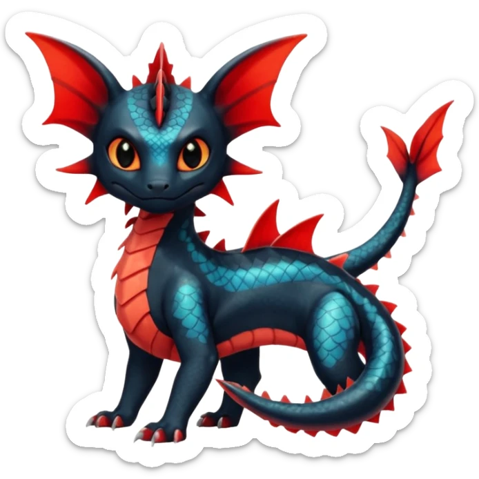 Shiny Red And Black Colorful Litten-Salandit-Vaporeon-Toothless-Fakémon-hybrid-creature (full body)  sticker