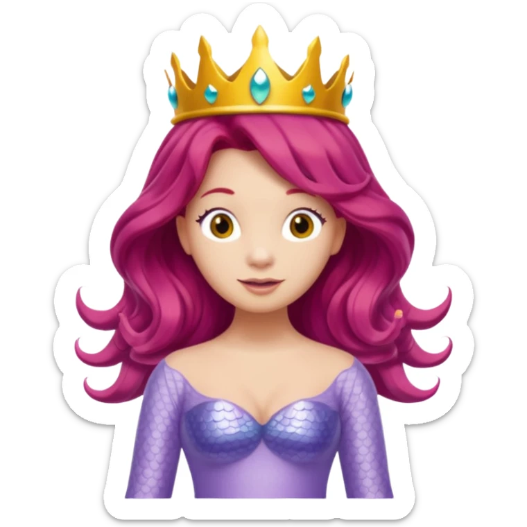 Bubbles the Mermaid from The Wiggles with light skin, long red hair, light lilac outfit, yellow crown sticker