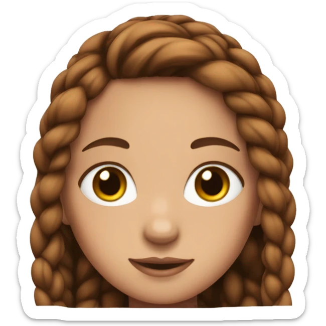 girl with straight brown braids, brown eyes, white skin, freckles, pink shirt sticker