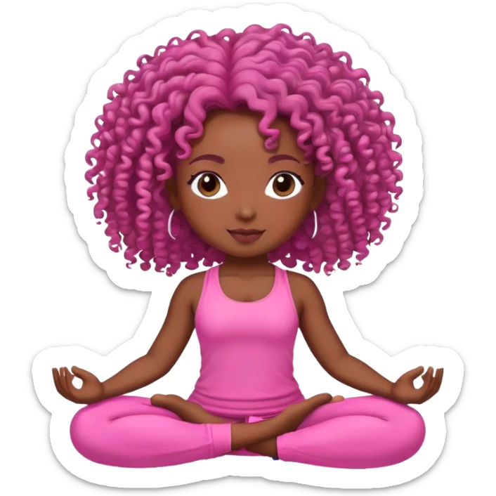 Yoga girl wear pink dark skin curly hair  sticker