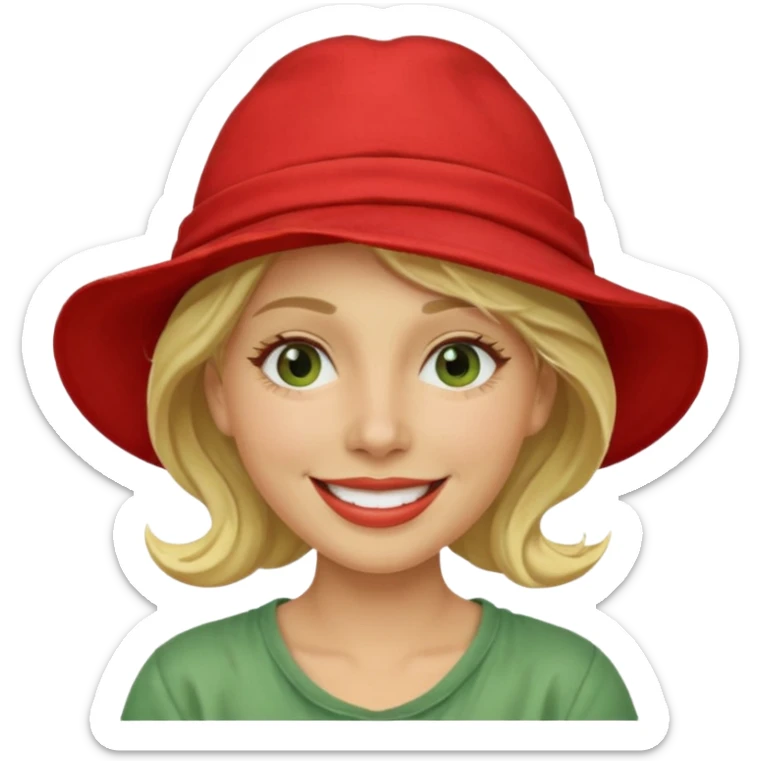 messy green clay mask and red tourist hat blond woman sticker