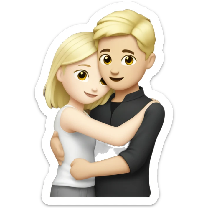 Blonde white girl hugs Chinese boy who has pale skin and black hair sticker