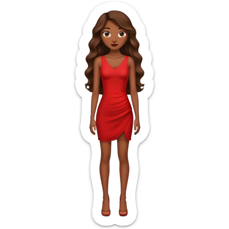 Quiero una senorita alta delgada , sintura pequena , pelo largo y ondulado , y con un vestido rojo pegado y corto y que sea piel morena  sticker