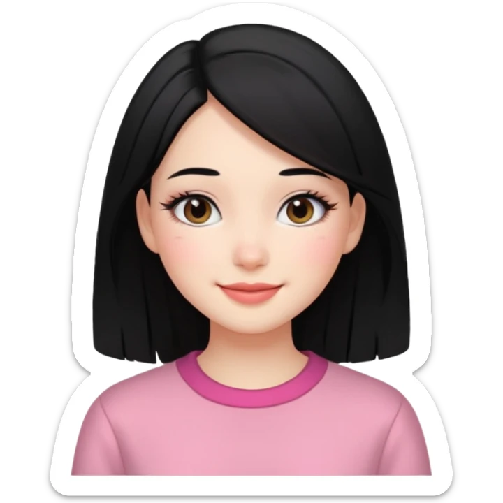 Girl with black and long hair with aesthetic clothes and with aesthetic makeup with a smile  sticker