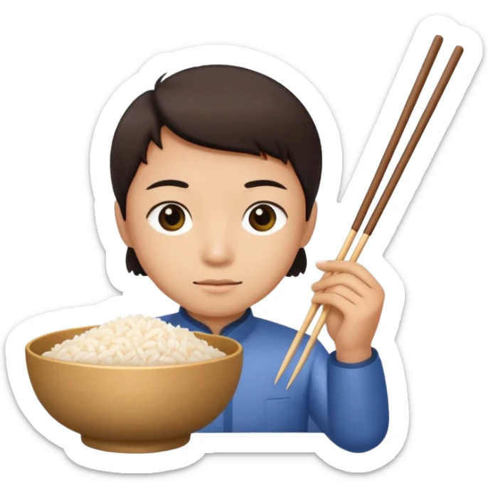 Chinese person holding a chopstick and a bowl of rice sticker