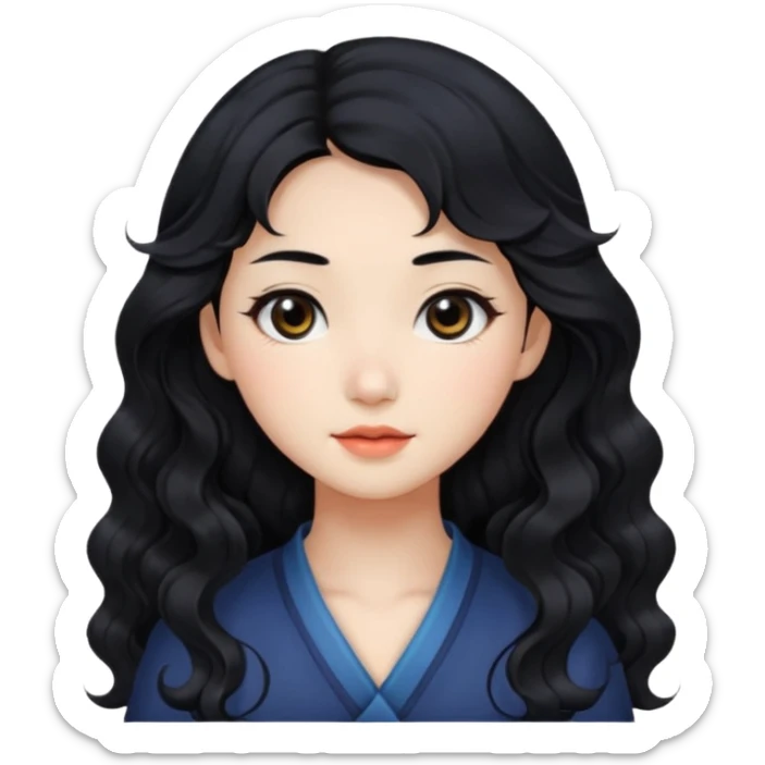 Beautiful girl,Black hair,wavy hair，long hair,Black eyes,Chinese sticker