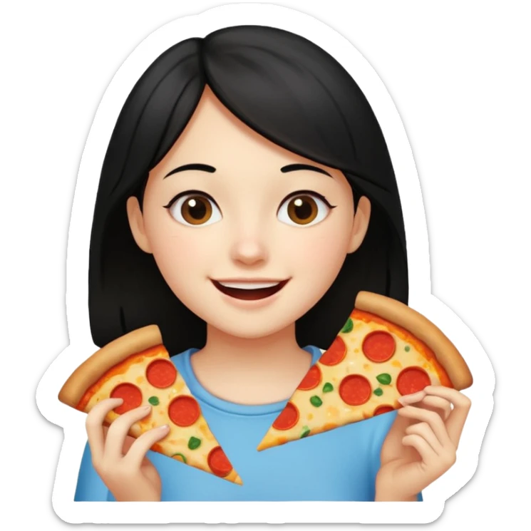 eating food well baby with happy face black hair young girl sticker