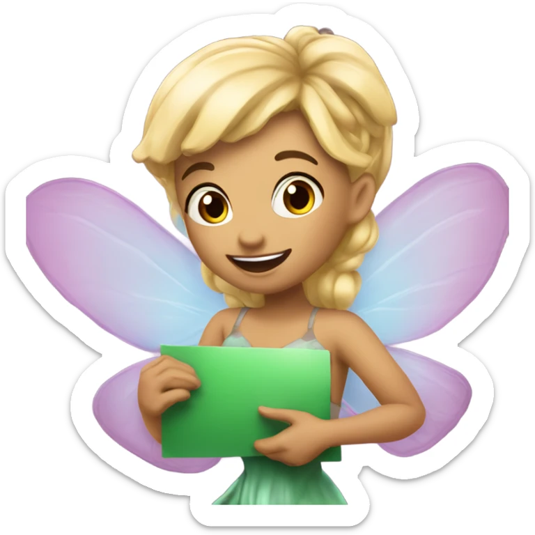 Galactic fairy with blonde hair holding a sign that says “Happy Birthday Arielle!”  sticker