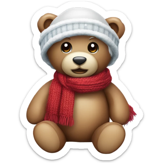 Gute Nacht teddy mit roter Mütze und Schal und Mond im Schnee  sticker