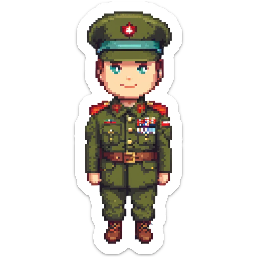 portrait of Turkish general Kenan Evren in military uniform, 8-bit retro pixel art style sticker