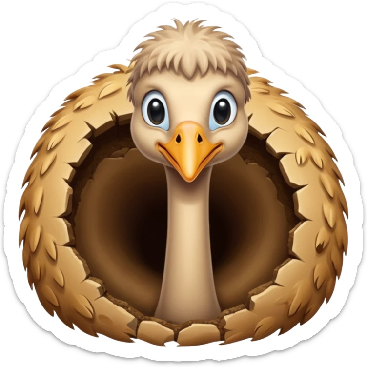 Ostrich with it's head inside a hole in the ground only it's body and neck visible sticker