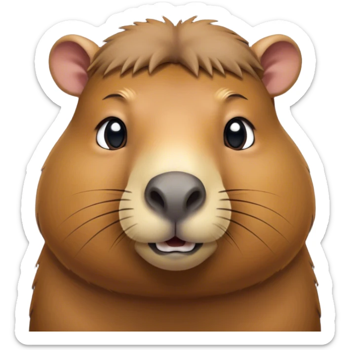 Cinematic Noble Capybara Portrait Emoji, Poised and serene, with a robust, rounded build and a distinctly capybara head featuring a broad, slightly flattened face, short snout and small, rounded ears, covered in soft, earthy fur and gentle, wise eyes, Simplified yet sharp and sophisticated features, highly detailed, glowing with a warm, natural glow, high shine, intelligent and calm, stylized with an air of understated authority, focused and attentive, soft glowing outline, capturing the essence of a watchful and confident capybara guardian that feels as though it could step out of the screen with effortless authority! sticker