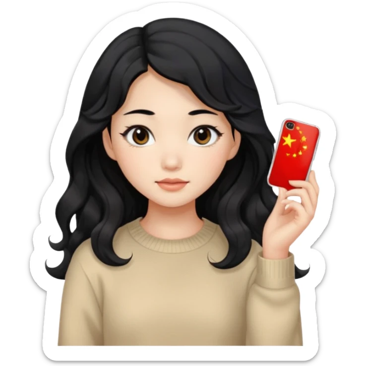 Beautiful girl,Black hair, wavy long hair,Black eyes,Chinese, beige sweater  sticker