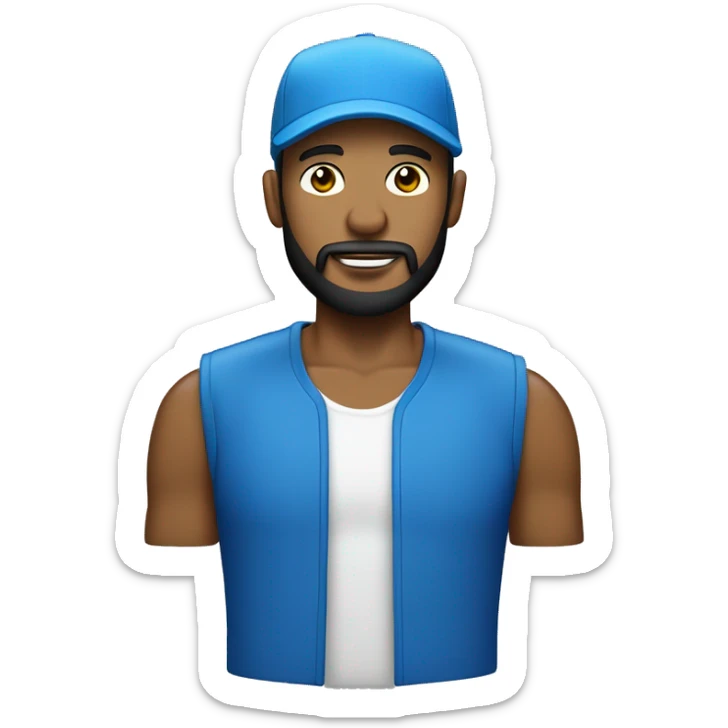 Homme blanc avec une barbe naissante portant une casquette bleu , un survêtement bleu et des baskets bleues sticker