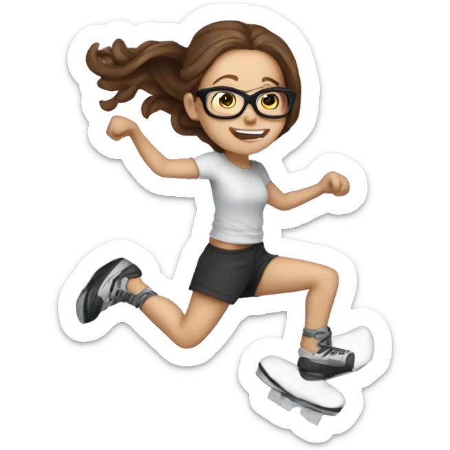 White girl with long brown hair and glasses jumping on kangoo jump shoes  sticker