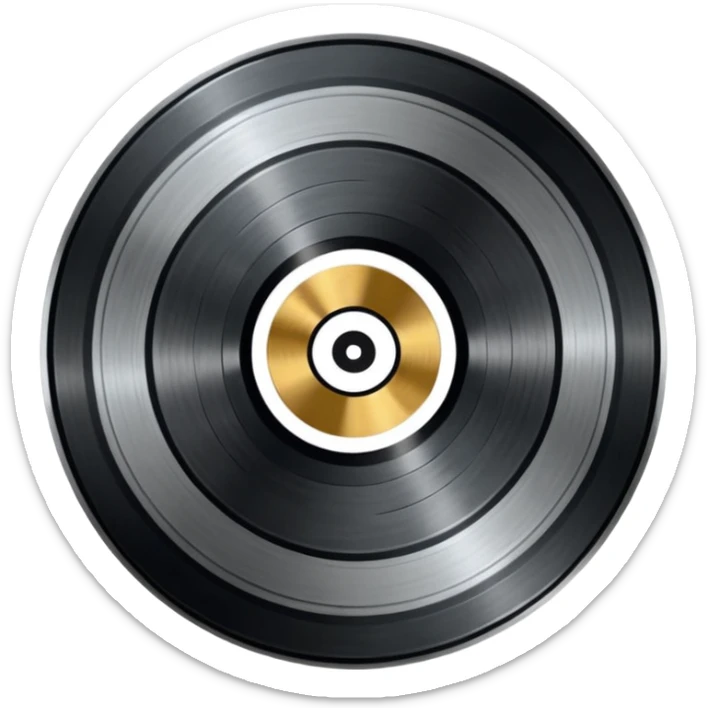 A dark metal platinum music award plaque The center features a relief of a or stylized vinyl record in a slightly darker metallic tone sticker