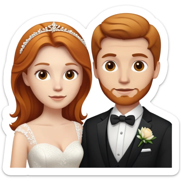 wedding couple with white man with brown hair and white woman with light ginger hair sticker