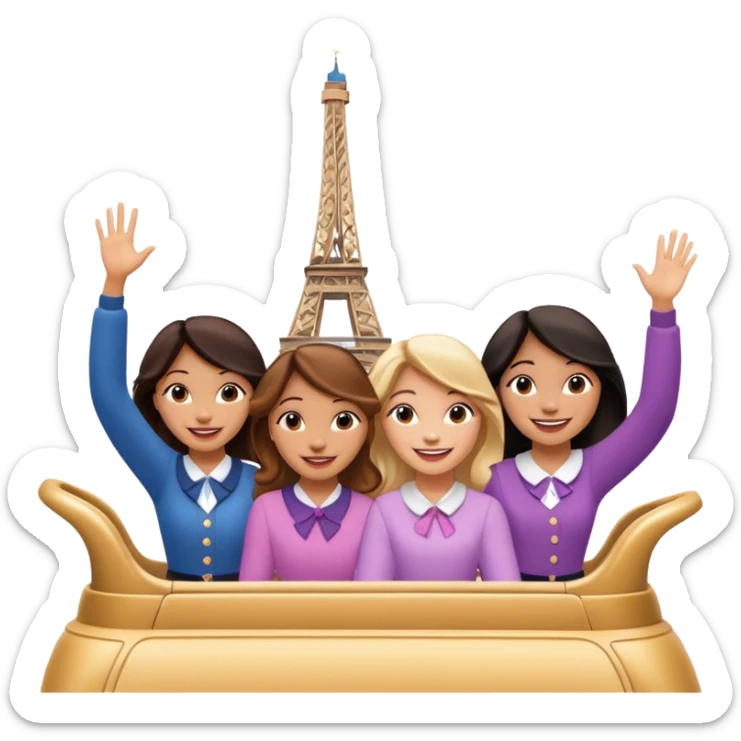 quatro chicas montadas en una atraccion de Disney paris levantando la mano sin el castillo detras sticker