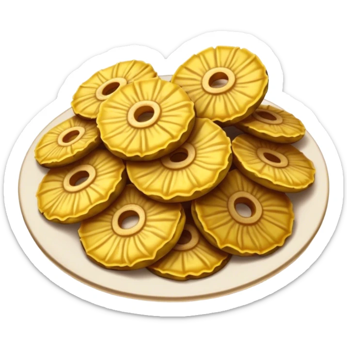 Patacones Cinematic Realistic Patacones Dish Emoji, depicted as crushed, crispy plantain discs, rendered with rich textures and dynamic, natural lighting. sticker