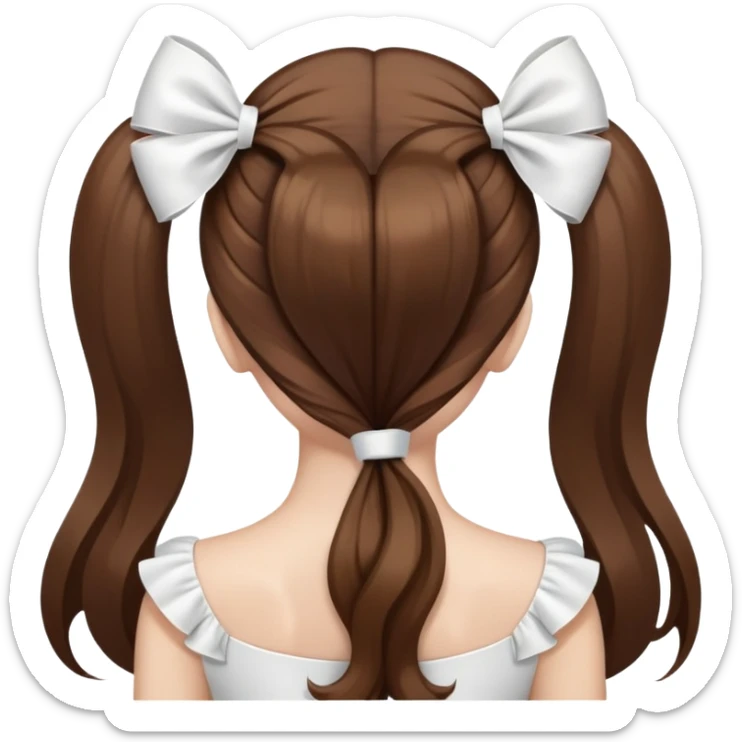 Brown long hairs with white bow from the back sticker