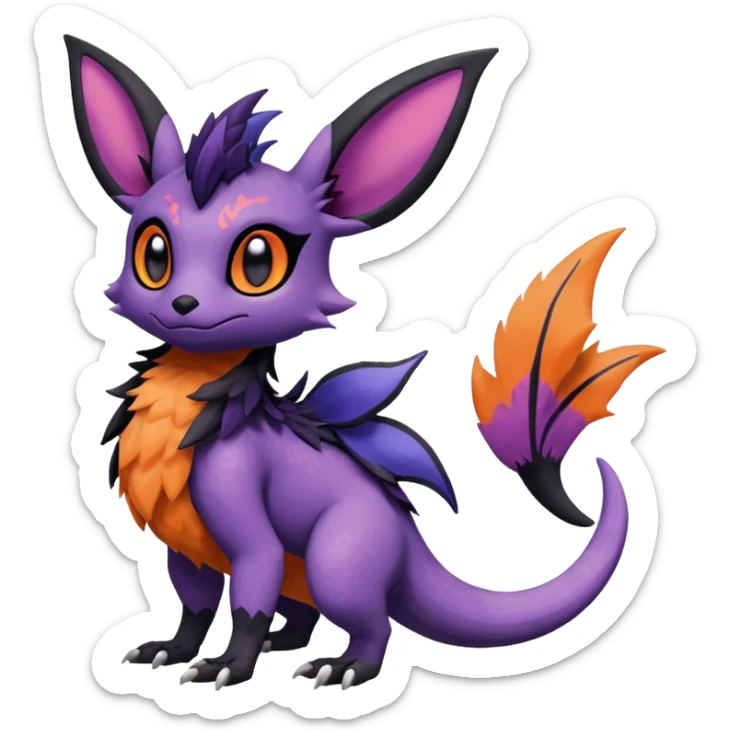 Rare exotic cute epic aesthetic Salandit-Eevee-Noibat-species-Fakemon-hybrid-creature, with markings, full body sticker
