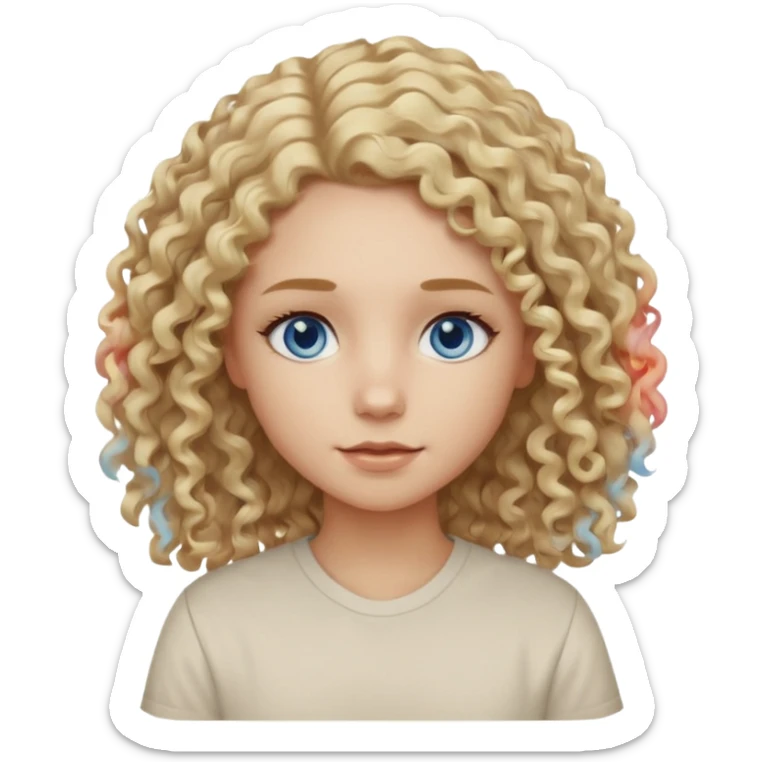 Curly blond blue eyes. Long hair cool beige blond. Longer hair beige ash blonde sticker