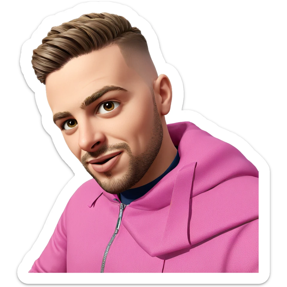 bearded boy in pink jacket sticker