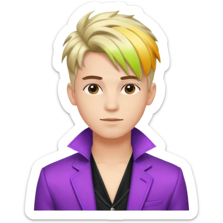 A stylish youngman idol in colorful stage outfit, trendy hairstyle with dyed highlights sticker