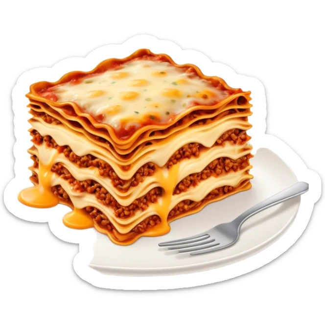 Cinematic Realistic Lasagne alla Bolognese Dish Emoji, depicted with layered pasta, rich meat sauce, and melted cheese rendered with exquisite detail and hearty, warm lighting. sticker