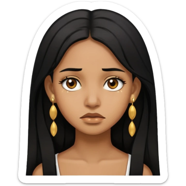 brown girl who has long layered black hair with gold stud earrings  who is sad sticker