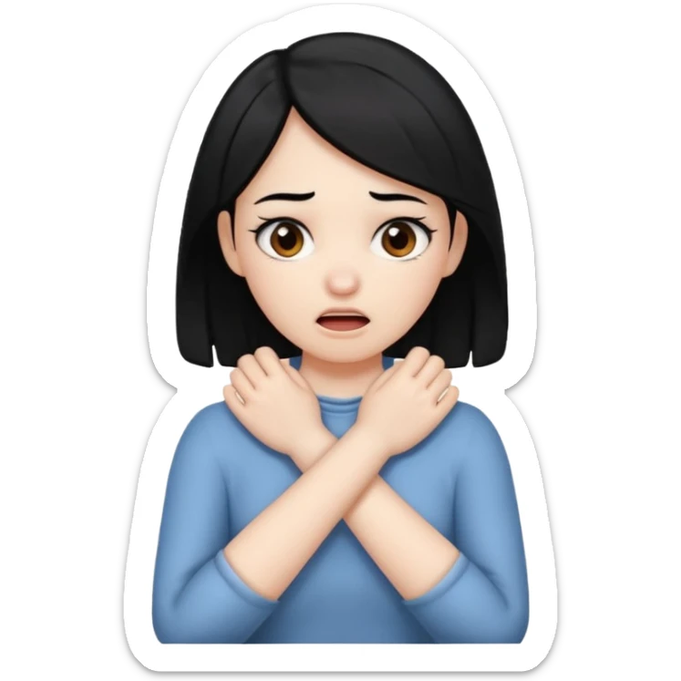 criss cross hands around throat choking self emoji female black hair brown eyes  sticker