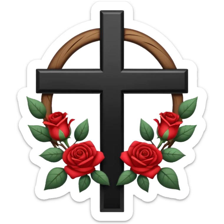 Ein christen kreuz schön verziert mit Rosen ranken aber nur in schwarz als Emoji keine Farbe verwenden einzige Farbe schwarz sticker