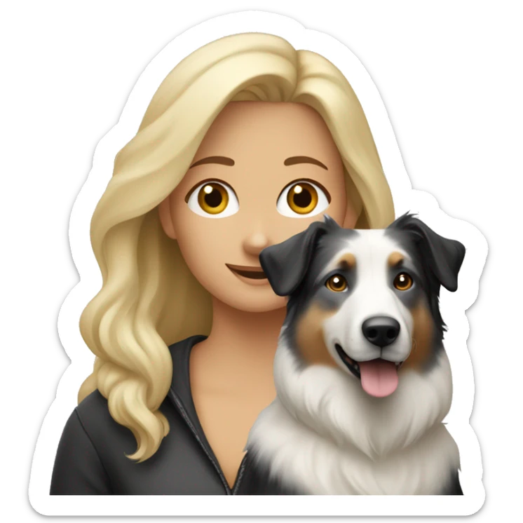 Blond woman near a Australien Shepherd dog Colored Black and white  sticker