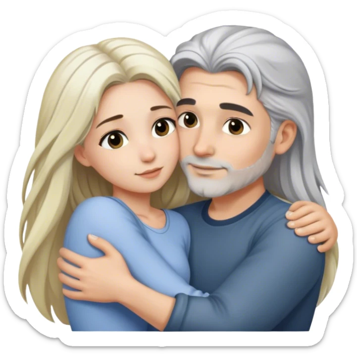Handsome man with salt and pepper colored hair hugging girl with long blonde hair sticker