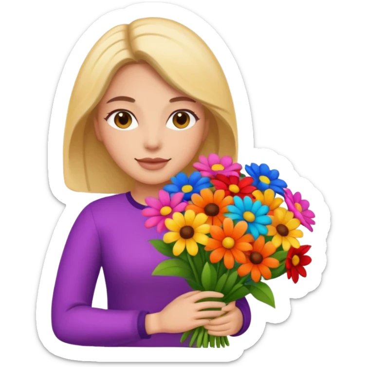 woman with big bouquet of flowers sticker