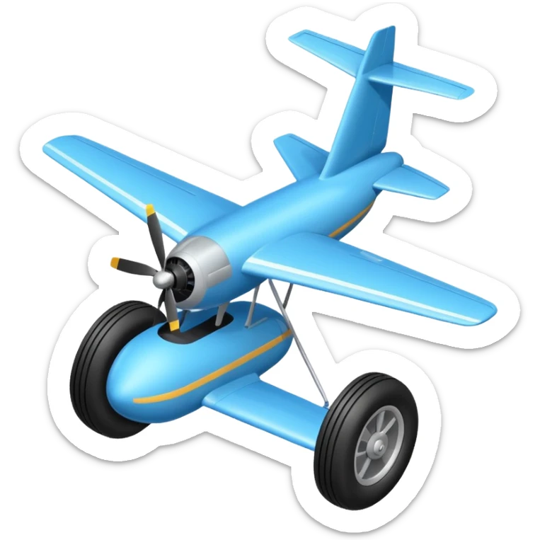 The aircraft's landing gear is one inflated, plump wheel with a strut, black in color, cartoon-style, isometric sticker
